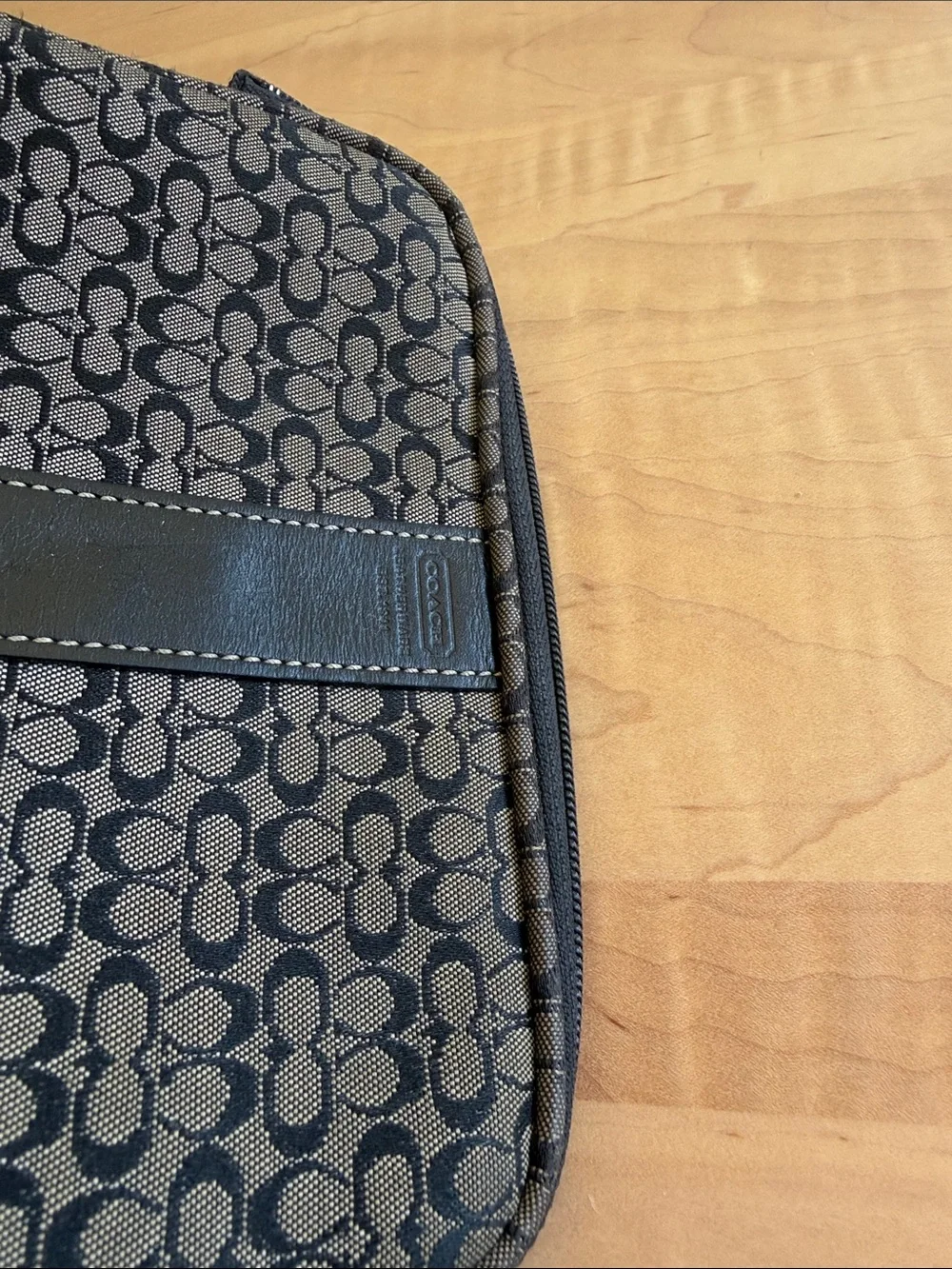 Vintage COACH Monogram Canvas Leather Trim Cosmetic Mini Zip Bag Black - Picture 11 of 11